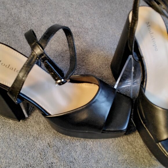 🖤 Modatope Black Platform Block Heels Size 6 Sandals Open Toe Pumps Ankle Strap - Picture 2 of 13